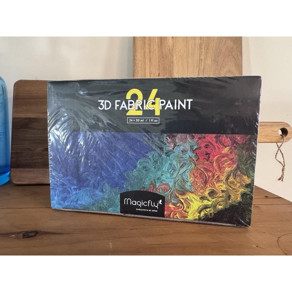 Magicfly 3D Fabric Paint Set 24 Colors Glitter Metallic Non-Toxic